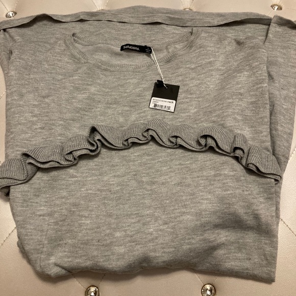 NRW Solutions Gray Ruffle Trim Scoop Neck Knit Sweater Dress Size XL - Picture 3 of 8